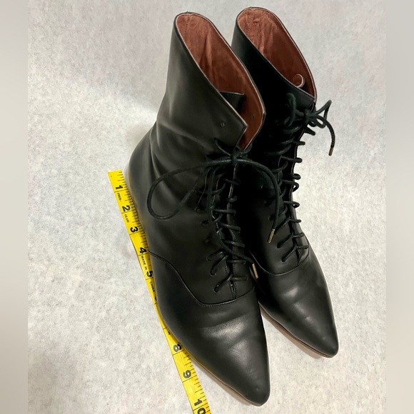 Black Lace-Up leather Ankle witch Boots - Picture 2 of 9